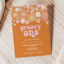 Convite Groovy One Retro Floral primeiro aniversário