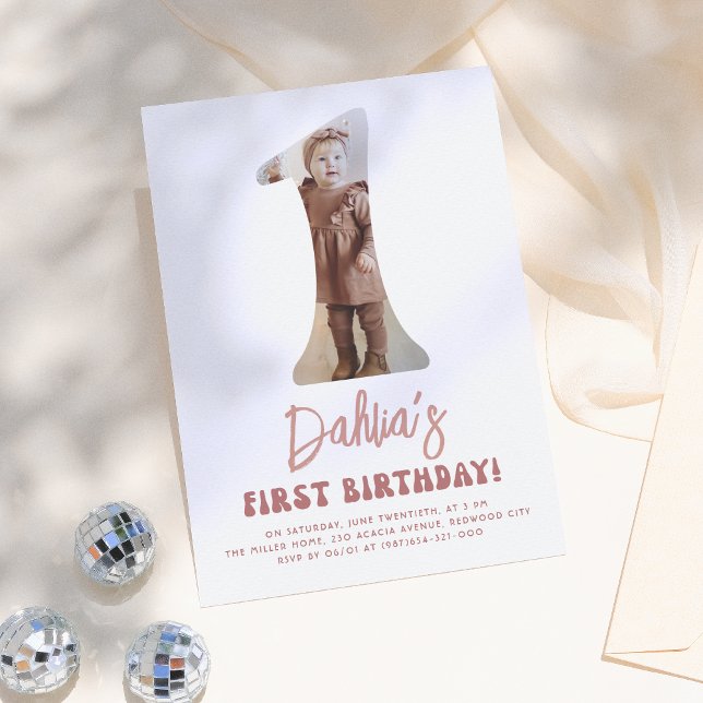 Convite Groovy One Retro Pink Floral primeiro aniversario (Criador carregado)