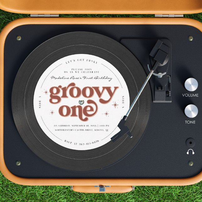 Convite Groovy One Retro Vinyl Record (Criador carregado)