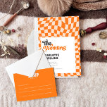 Convite Groovy Orange Checkered Modern Retro Casamento<br><div class="desc">Groovy Orange Checkered Modern Retro Casamento Convite</div>