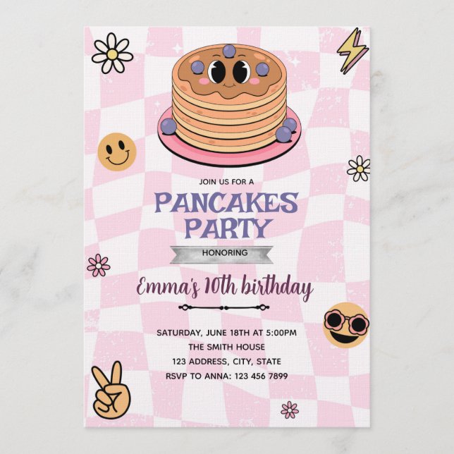 Convite Groovy pancake party invitation (Frente)