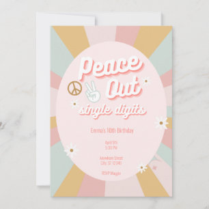Convite Groovy Paz Até Retro Dígitos Únicos 10º Aniversári