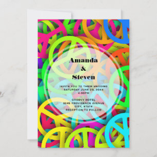 Convite Groovy Peace marca Rainbow Pattern Wedding