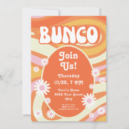 Convite Groovy Pink e Orange Floral Bunco
