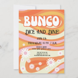 Convite Groovy Pink e Orange Floral Bunco Ladies Night