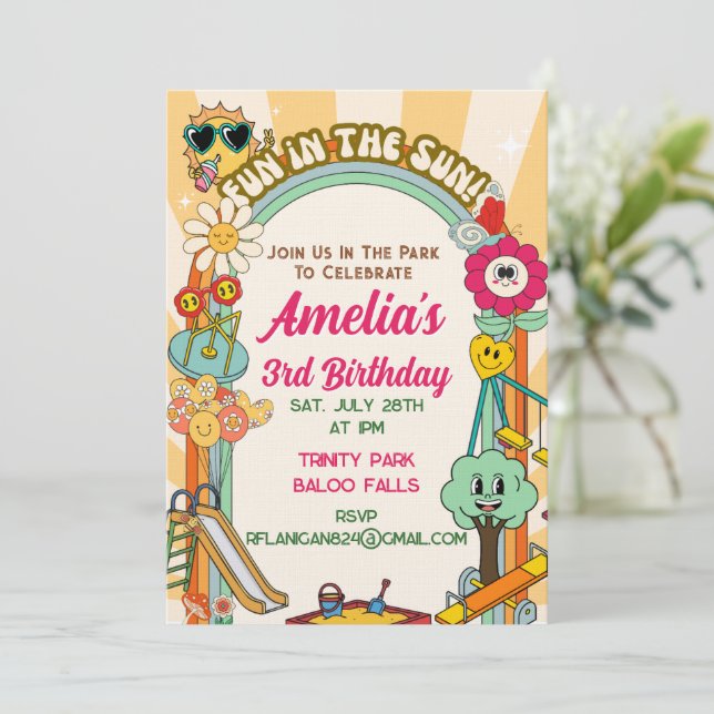 Convite Groovy Playground Birthday Invite (Em pé/Frente)