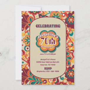 Convite Groovy Psychedelic 60s 70s Aniversário Floral
