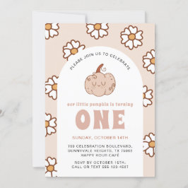 Convite Groovy Pumpkin Daisies Retro Boho Primeiro Anivers