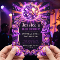 Convite Groovy Purple Disco Pumpkin Sweet 16