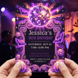 Convite Groovy Purple Disco Pumpkin Sweet 16