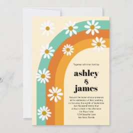 Convite Groovy Rainbow 1970s Style Boho Daisy Wedding