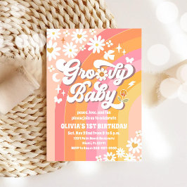 Convite Groovy Rainbow 1st Birthday Invitation