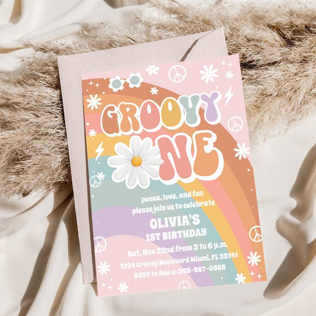 Convite Groovy Rainbow First Birthday Invitation (Criador carregado)