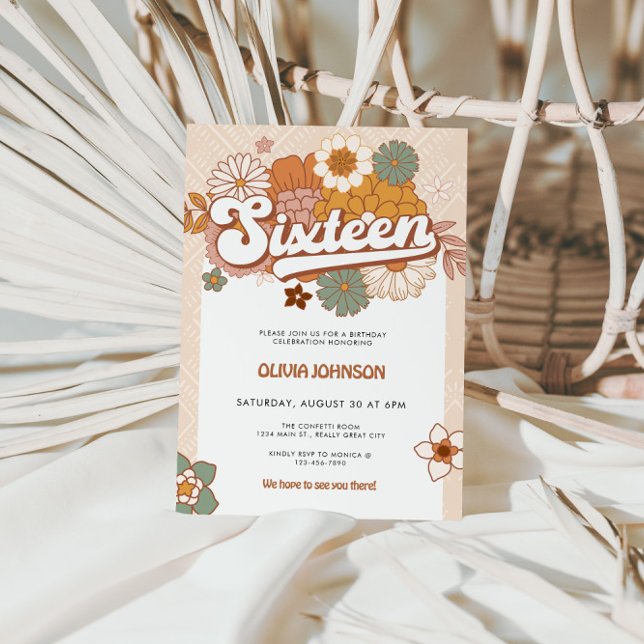 Convite Groovy Retro 16ª Festa de aniversário (Groovy Retro 16th Birthday Invite)