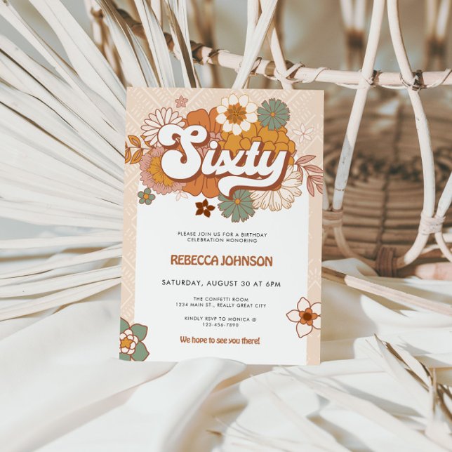 Convite Groovy Retro 60ª Festa de aniversário (Groovy 60th Birthday Party Invite)