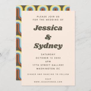 Convite Groovy Retro 60s 70s Casamento Estético de Oliva V