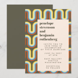 Convite Groovy Retro 60s 70s Linha Arte Verde Casamento Ve