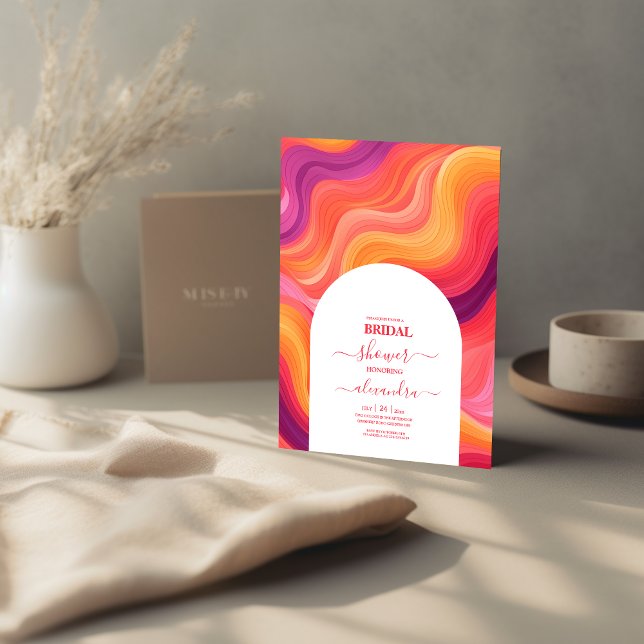 Convite Groovy Retro Cor-de-rosa e Arco Laranja (Criador carregado)