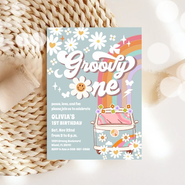 Convite Groovy Retro Daisy Birthday Invitation (Criador carregado)