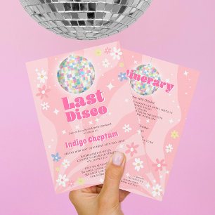 Convite Groovy retro disco floral bachelorette fim de sema
