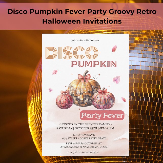 Convite Groovy Retro Disco Pumpkin Fever Halloween Fever (Criador carregado)