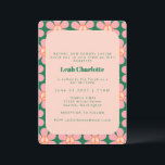 Convite Groovy Retro Flor Paz Rosa Bat Verde Rosa Mitzvah<br><div class="desc">Groovy Retro Flor Peace Pink e Green Bat Mitzvah Convite</div>