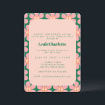 Convite Groovy Retro Flor Paz Rosa Bat Verde Rosa Mitzvah<br><div class="desc">Groovy Retro Flor Peace Pink e Green Bat Mitzvah Convite</div>