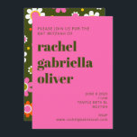 Convite Groovy Retro Flowers Brilhantes Bat Mitzvah<br><div class="desc">Groovy Retro 60s Flores Rosa e Azeitona Verde Bat Mitzvah Convite</div>