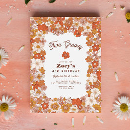 Convite Groovy Retro Hippie Floral Cor-de-Rosa Cor-de-Lara