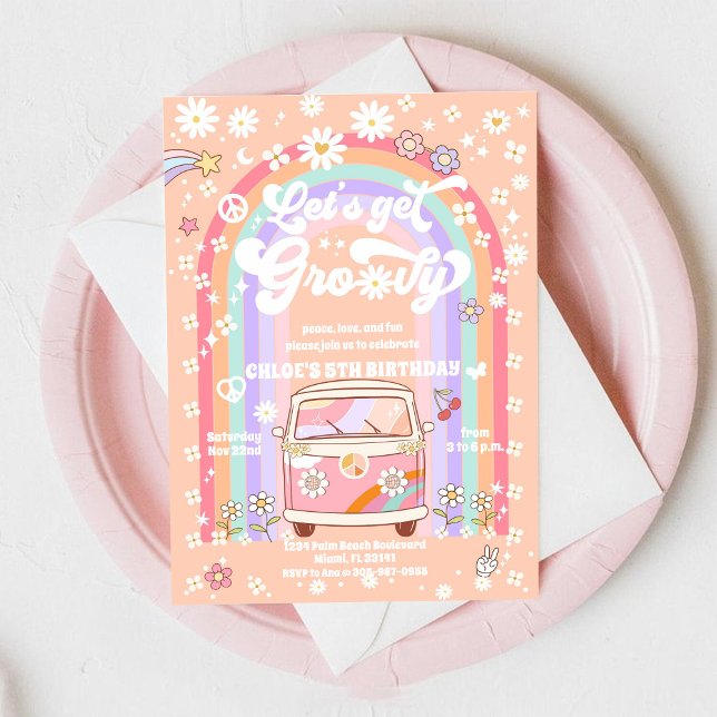 Convite Groovy Retro Kids Birthday Invitation (Criador carregado)