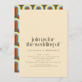 Convite Groovy Retro Mod 70s Casamento de Oliva Estética