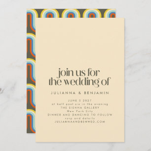 Convite Groovy Retro Mod 70s Casamento de Oliva Estética