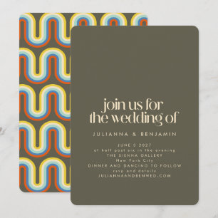 Convite Groovy Retro Mod 70s Casamento Verde Oleícola Ter