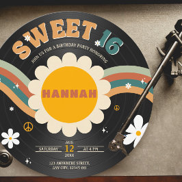 Convite Groovy Retro Vinyl Record Sweet 16 Birthday