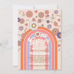 Convite Groovy retro watercolor um bebê celebra