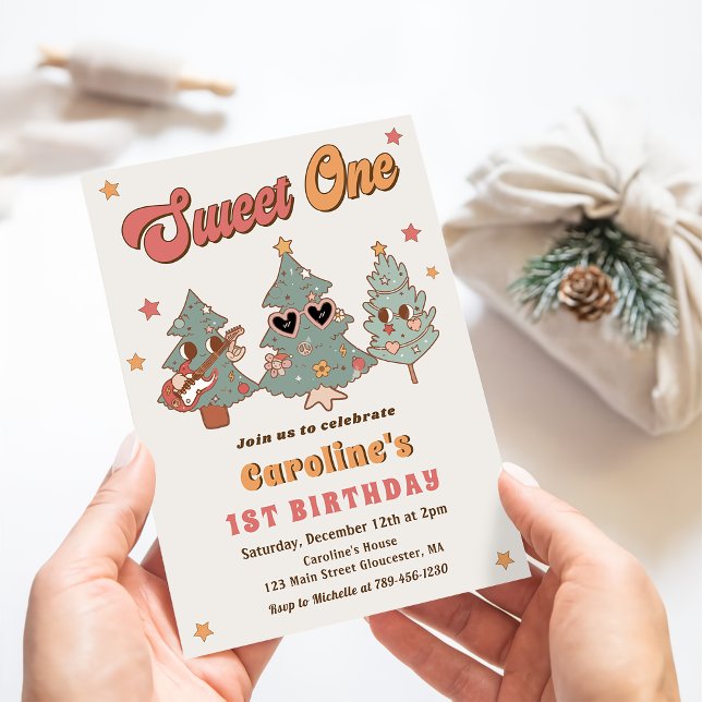 Convite Groovy Rockin Árvore de Natal Hippie Aniversário (Criador carregado)