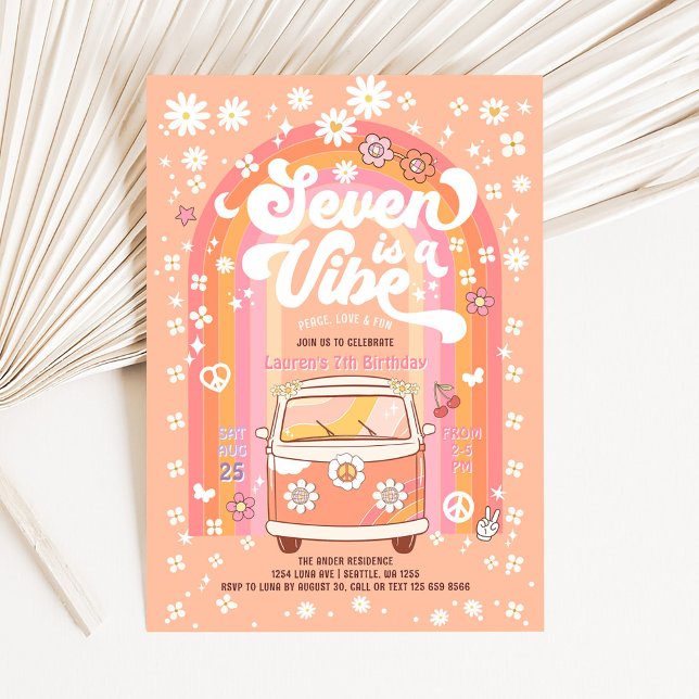 Convite Groovy Seven é um Ônibus Vibe Van de 7º Aniversári (Criador carregado)