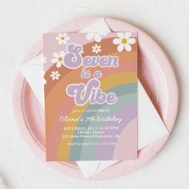 Convite Groovy Seven é uma vibe Retro Arco-íris 7º Anivers