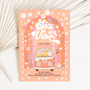 Convite Groovy Six é um Ônibus Vibe Van de 6º Aniversário