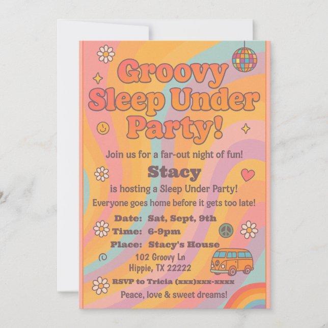Convite Groovy Sleep Under Birthday Party Invitation (Frente)