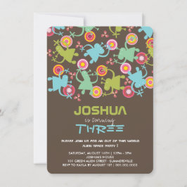 Convite Groovy Space Aliens Crianças Festa de aniversário