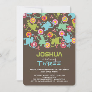 Convite Groovy Space Aliens Crianças Festa de aniversário