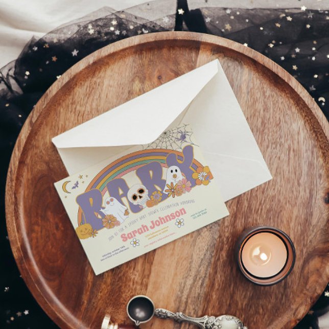 Convite Groovy Spooky Halloween Ghost Girl Chá de fraldas (Criador carregado)