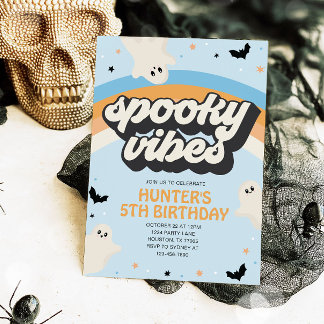 Convite Groovy Spooky Vibes Boy Halloween Aniversário