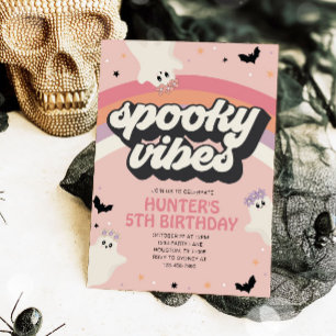 Convite Groovy Spooky Vibes Girl Halloween Aniversário