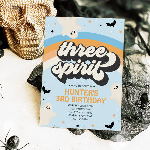 Convite Groovy Three Spirit Boy 3º Aniversário Halloween