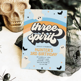 Convite Groovy Three Spirit Boy 3º Aniversário Halloween