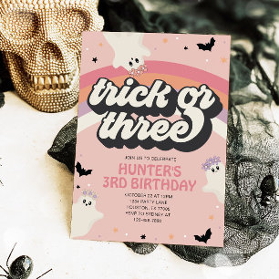 Convite Groovy Trick ou Três Garotas aniversário de 3 anos