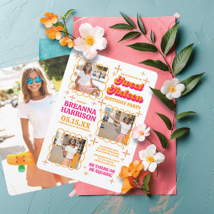 Convite Groovy Typografia Retro 70 Doce Dezesseis