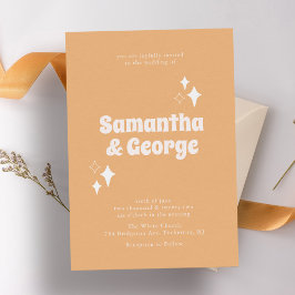 Convite Groovy Typografia Retro Peach Casamento